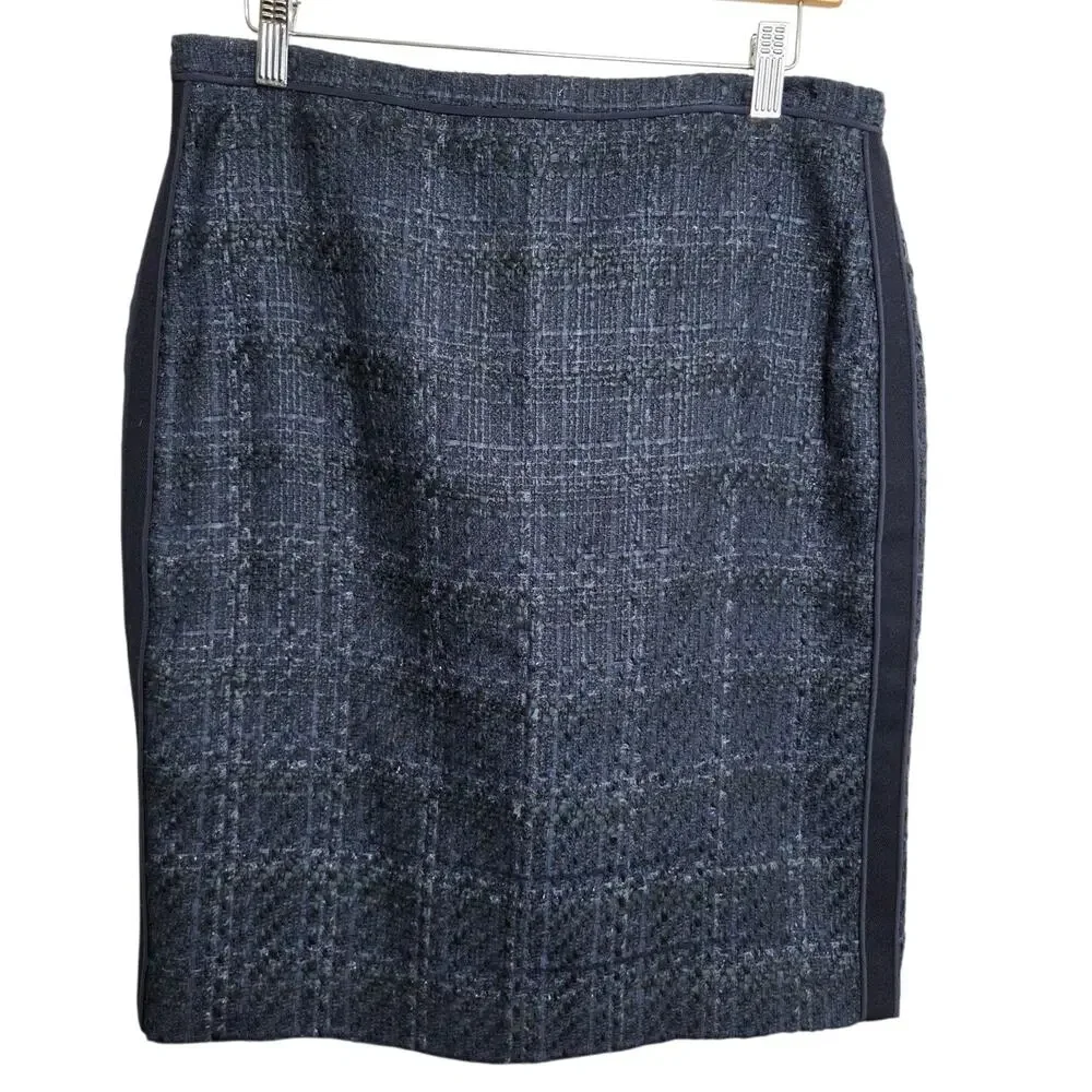 Tory Burch Womens Drew‎ Glazed Navy Blue Tweed Pencil Skirt SZ 8 Professional